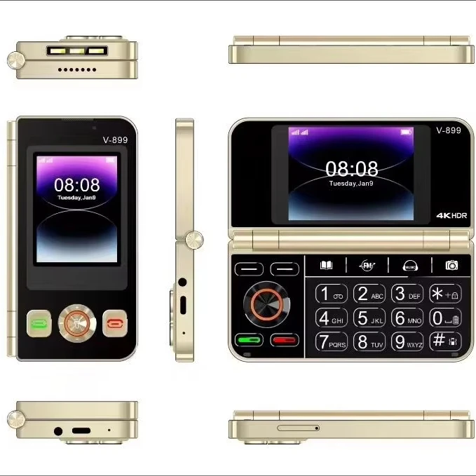 Latest V-899 Dual SIM Flip Cell Phone, 2.8-Inch Display, 2G GSM