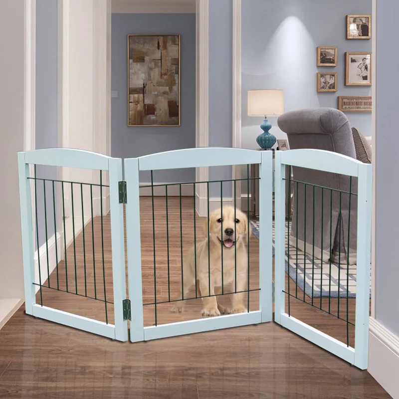 Zjsf Freestanding Foldable Tall White Wooden Dog Gate For Stairs Pet