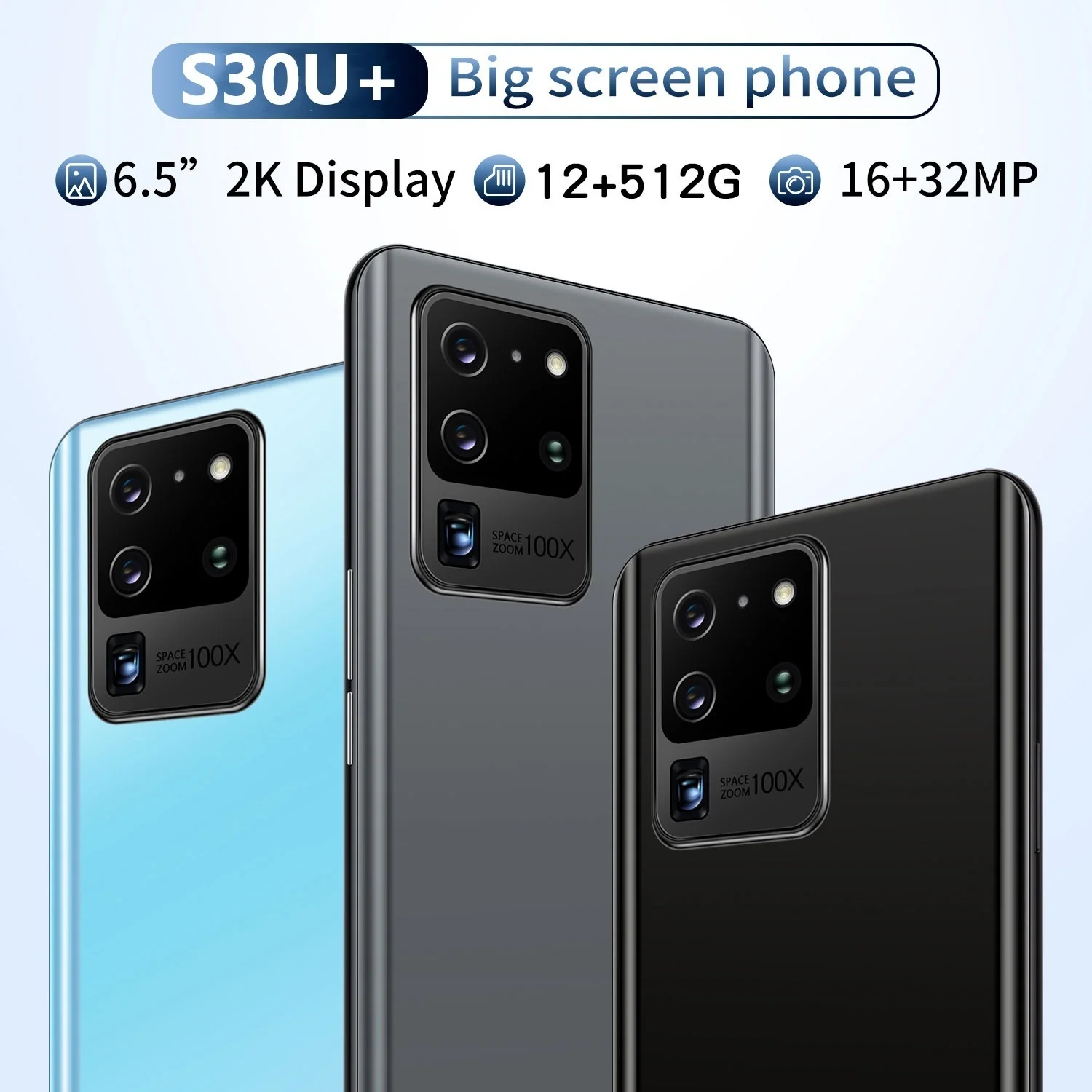 Big Screen custom cell phone S30U+ android bluetooth 6.5 Inch cheap android mobile smartphone wholesale