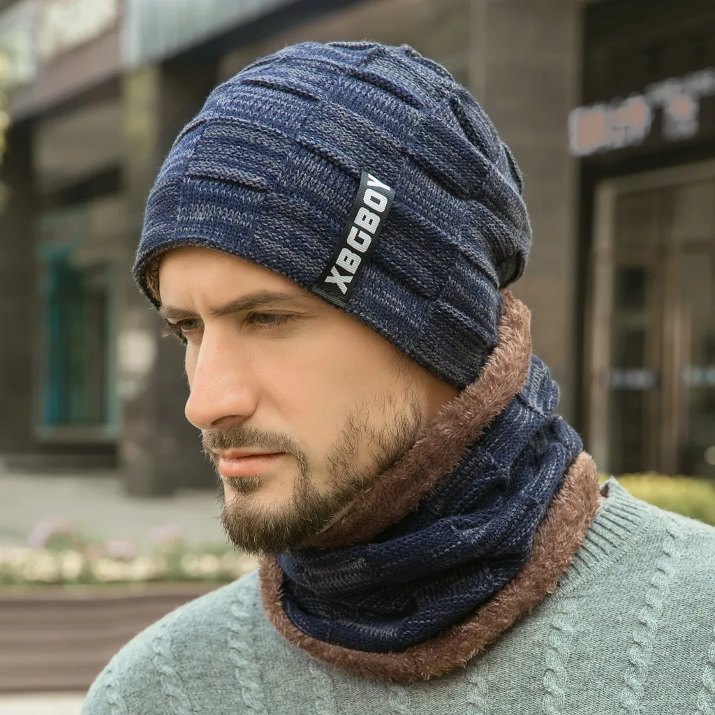 
2020 wholesale men winter knit beanie hat and scarf set 