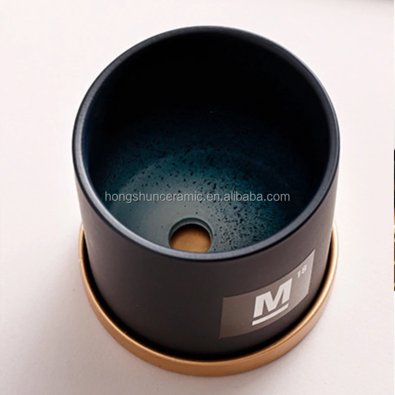 Colorful Ceramic Mini Flower Seedling Nursery Pot With Gold Saucer