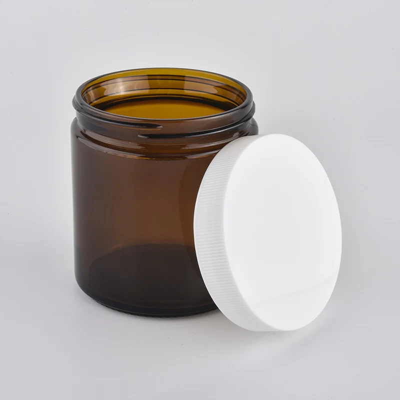Wholesale Amber Glass Candle Container With Lid