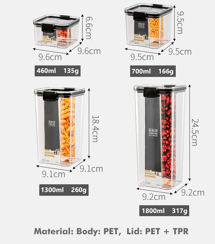 Airtight Plastic Box With Lid Transparent Kitchen Fresh Dry Food  Milk Container Storage