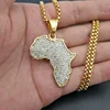 stainless steel gold crystal iced our africa map pendant