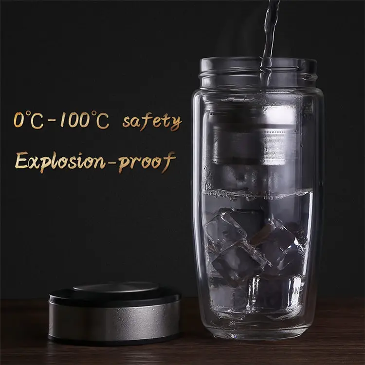 380ml Double Wall Glass Water Bottle Borosilicate Glass Elegant