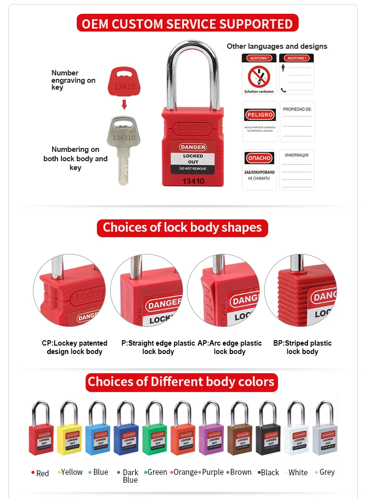 38mm Steel Nylon Shackle Security Padlock with Master Keys Safety Padlock