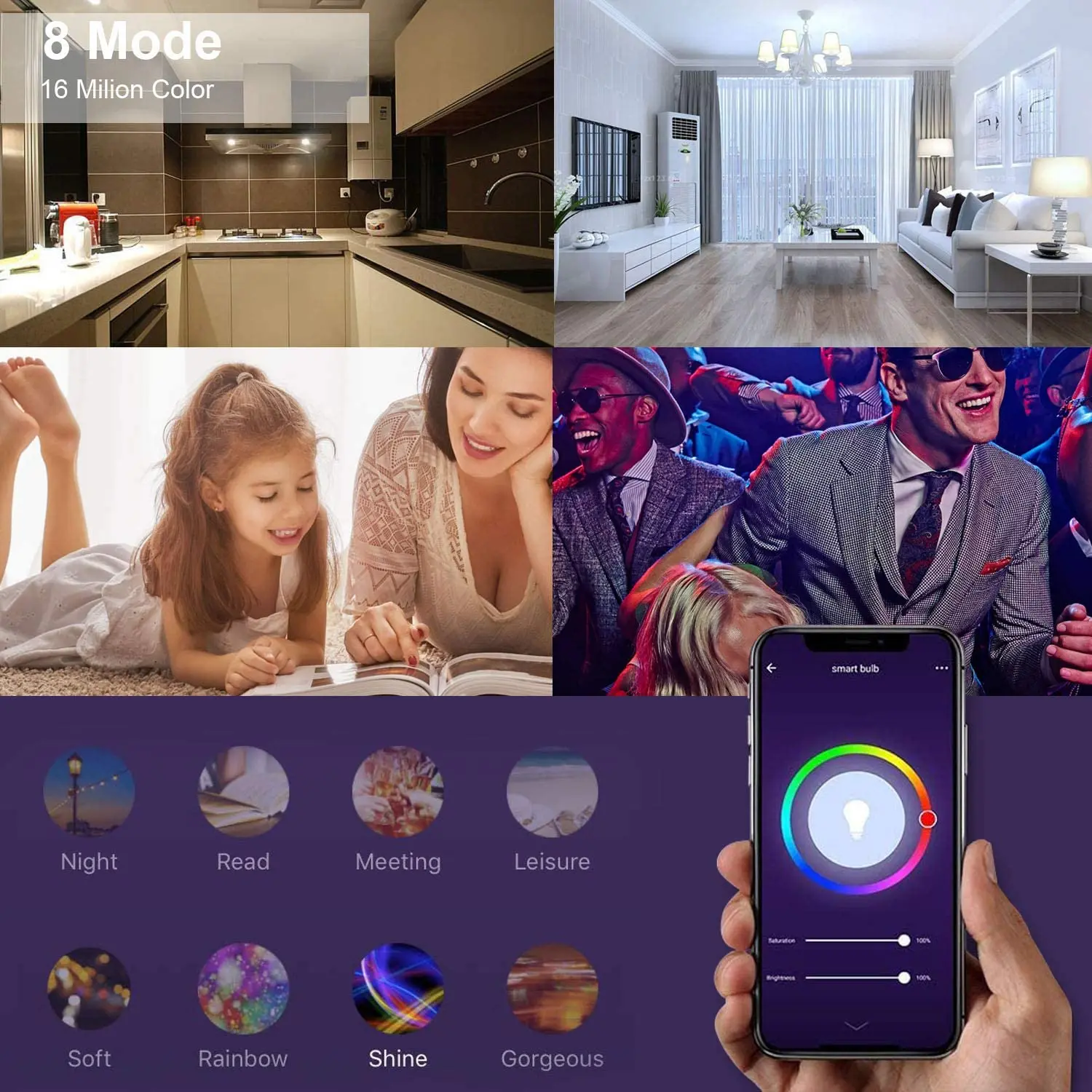 Yarrae Smart LED WIFI Light Bulb with Timer Sunrise Sunset light Function 50w Equivalent E27 Dimmable