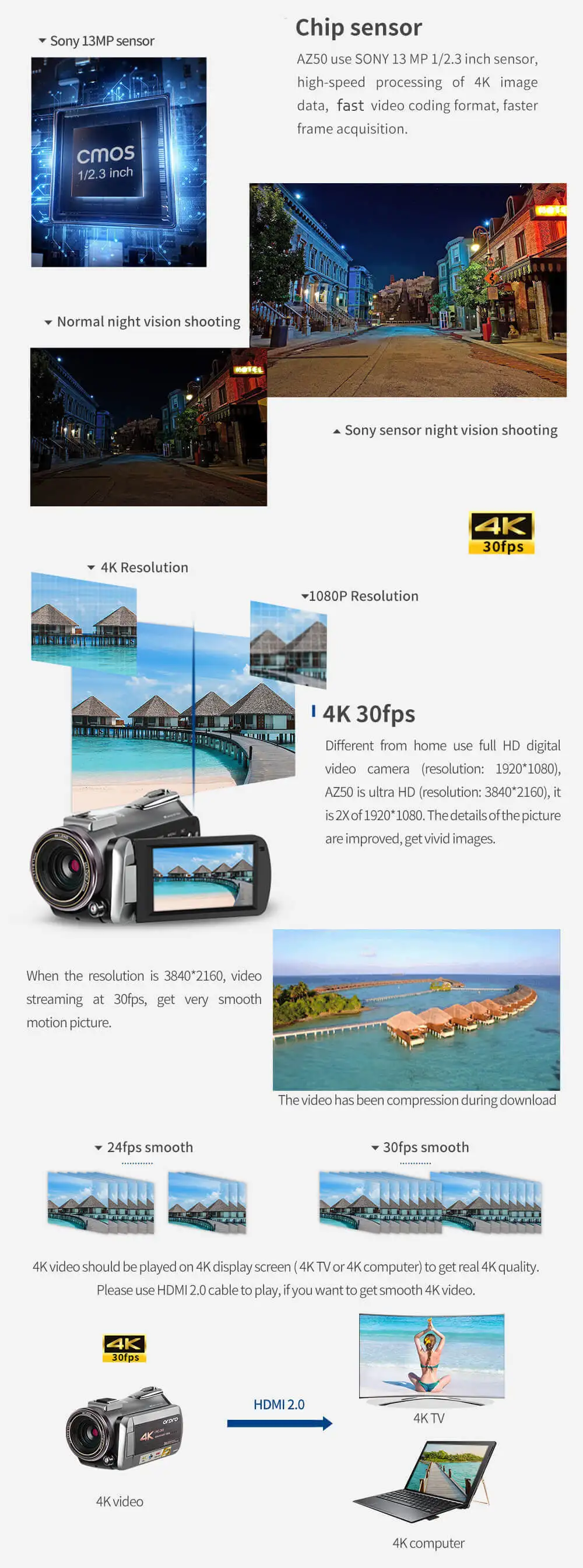 AZ50 Digital Video Camera 4K WiFi IR Night Vision 64X Zoom Camcorder Stereo Microphone Camera Photography Digital Video Recorder