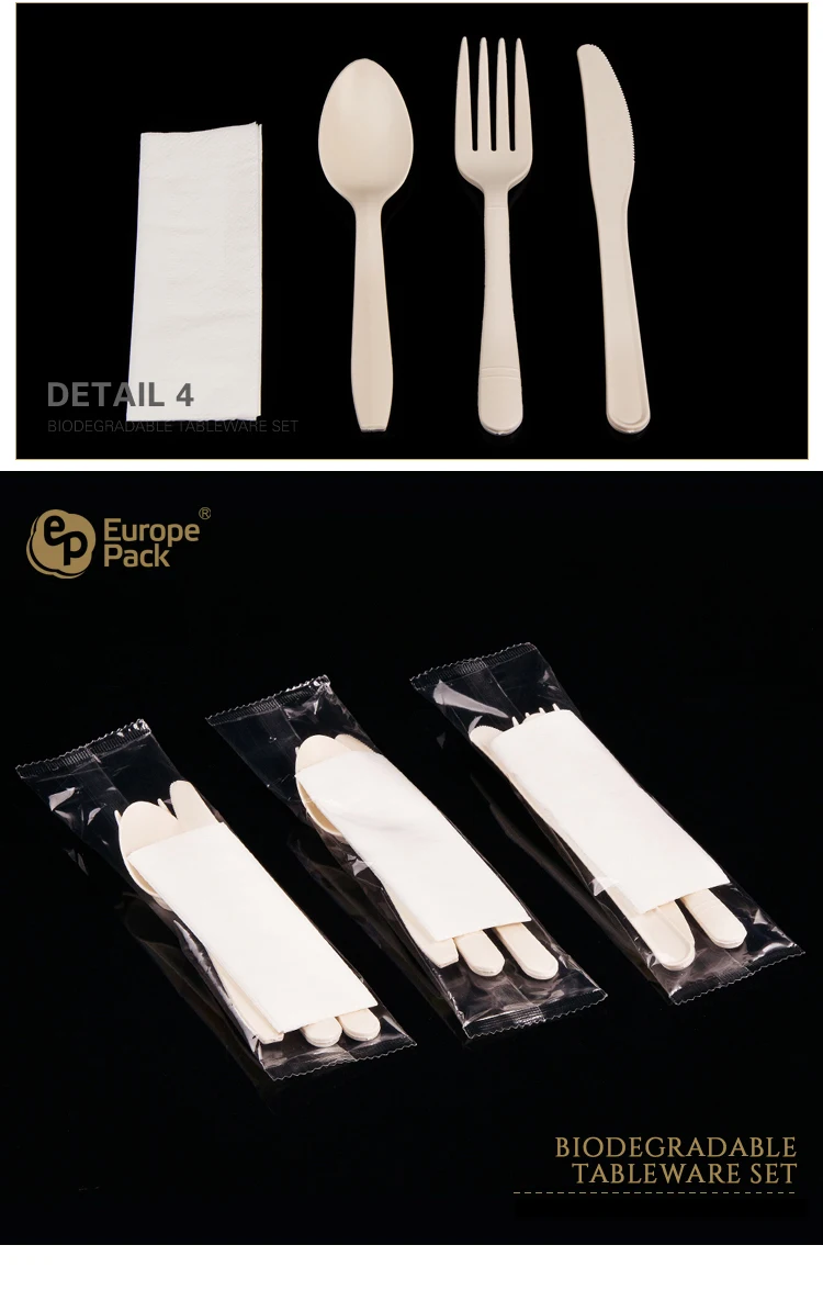 Shantou Europe-Pack manufacture cornstarch plastic biodegradable disposable customized cutlery