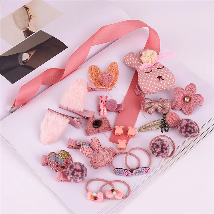 韩式24 片布蝴蝶结皇冠卡通兔子发夹儿童