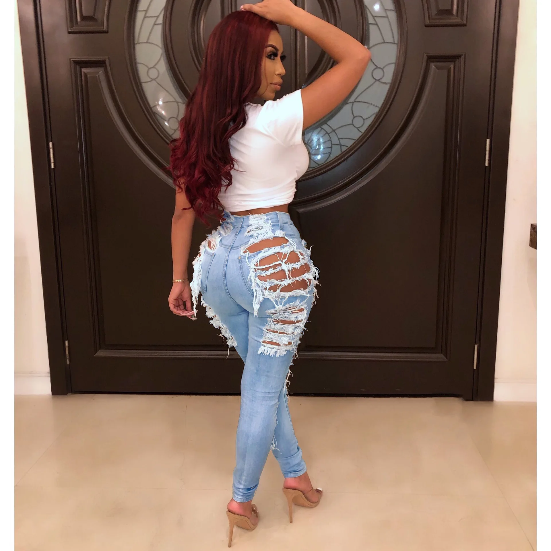 Wholesale Summer Fashion Elasticity Ripped Jeans Women Skinny Denim Women'S Jeans Pants Hole Pencil Pants