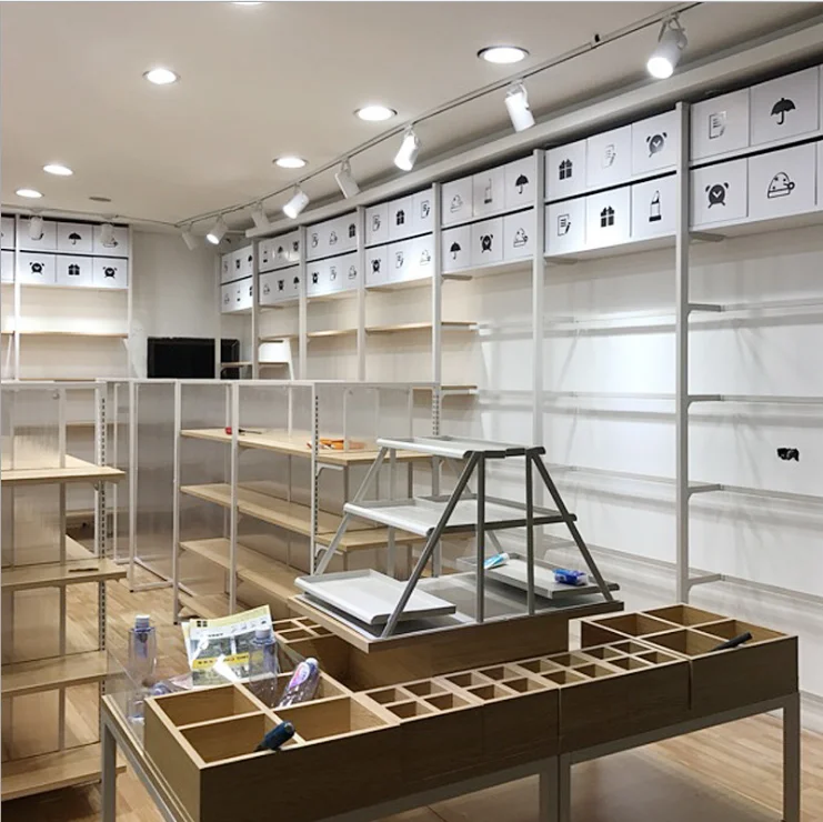 Retail Store Wood Shelving Supermarket Display Metal Shelf And Grocery