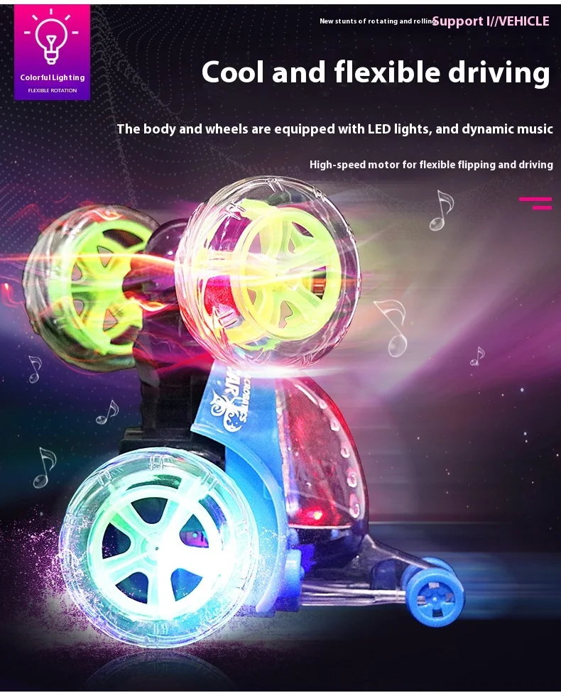 Wholesale Large Light Music 360 Degree Rolling Remote Control Stunt Dump Truck Cross-Border Charging RC Cars Toy