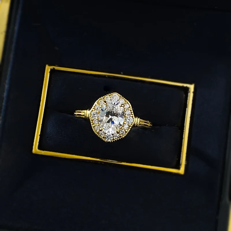 S925 Silver European American Style High Lab Diamond Ring Oval Pigeon Egg 6*8 Simple Female Fashion Lab Diamond Ring