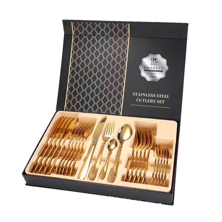
Hotel Restaurant Wedding Stainless Steel Plated Silverware Cutlery Flatware Set 24pcs 