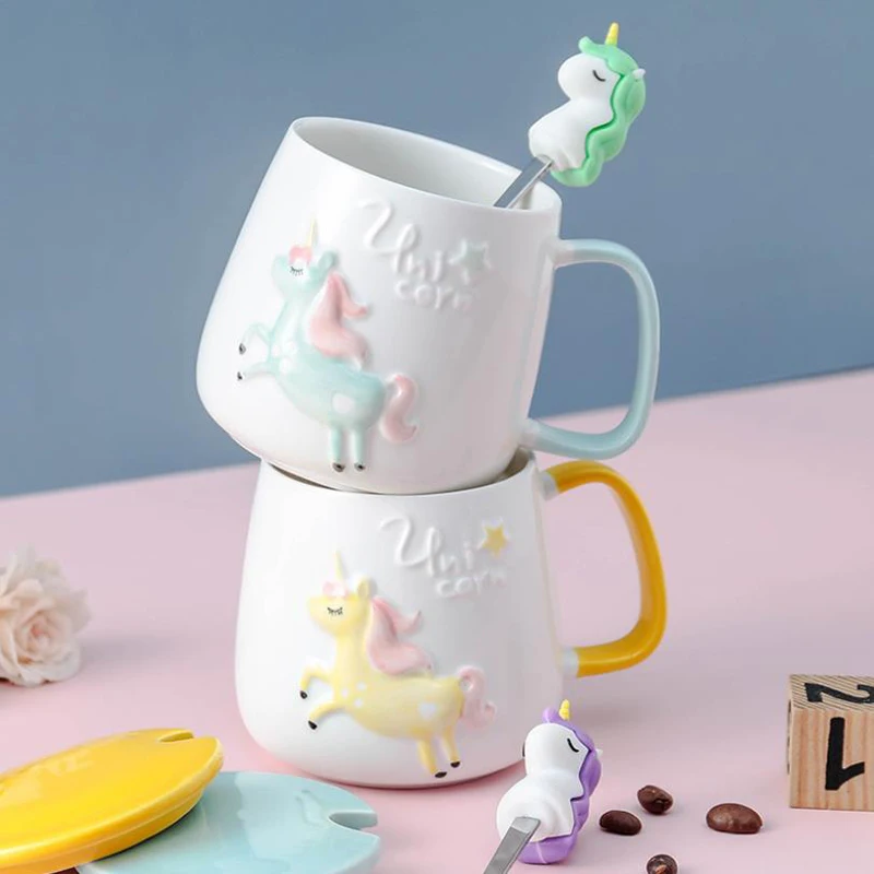 Cute Unicorn Coffee Mug with Lid and Spoon