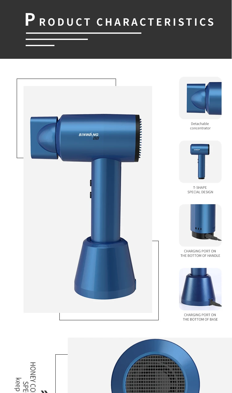 Rechargeable Portable Cordless Hair Dryer 300w Lithium Battery Charging