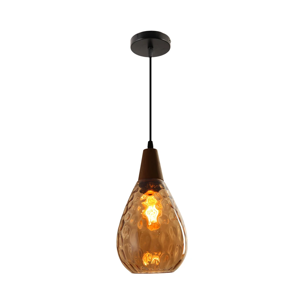 Artpad Nordic Wooden&Glass Pendant Light For Living Room Water Drop Shape E27 Edison Bulb LED Dining Room Lamp Hanging Fixtures