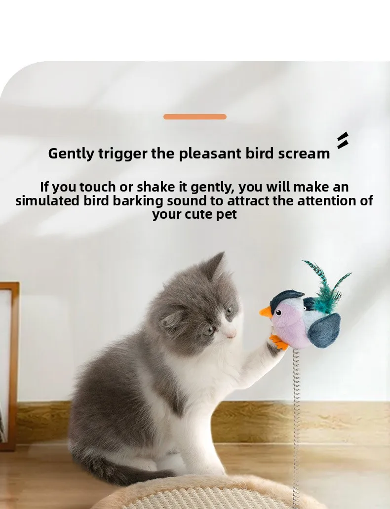 Eco-Friendly for Bestseller Pet Toy Squeaky Bird Plush Cat Wand for Boredom Relief Self-Entertainment Cat Entertainment