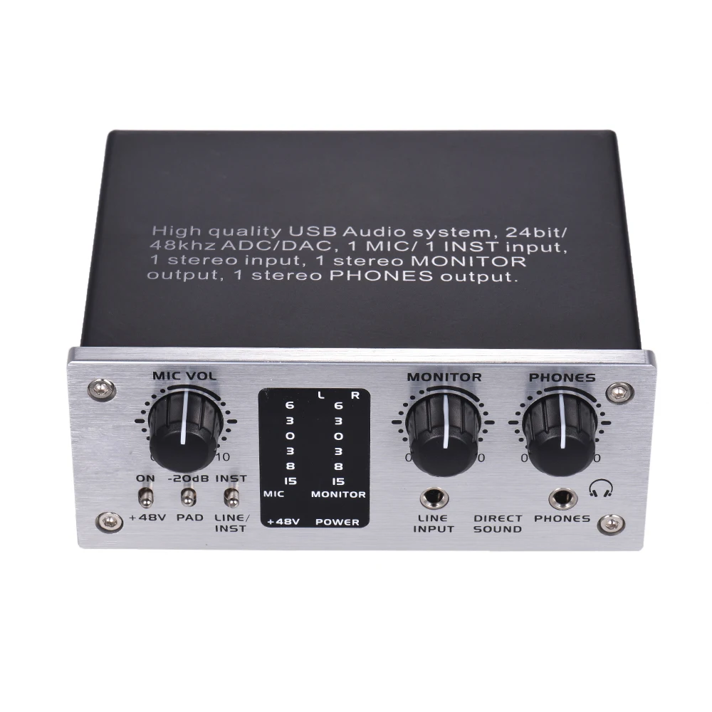 Professional 48V Sound card USB mixer audio interface For Recording