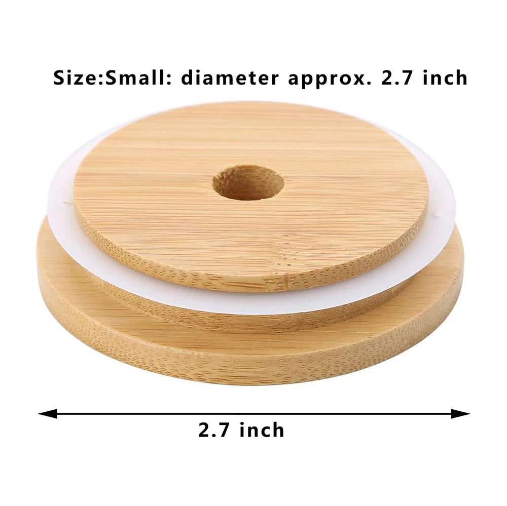 8Pcs 62/68/70/86mm Bamboo Lids for Mason Jars Wooden Jar Lids Reusable  Bamboo Caps Lids with Hole for Coke Cup Drinking Glasses