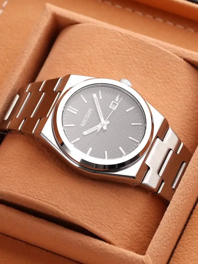 アクセサリー megmog26 MEGIR 1086 Luxury Gold Steel Quartz Watch for Men | Irregular