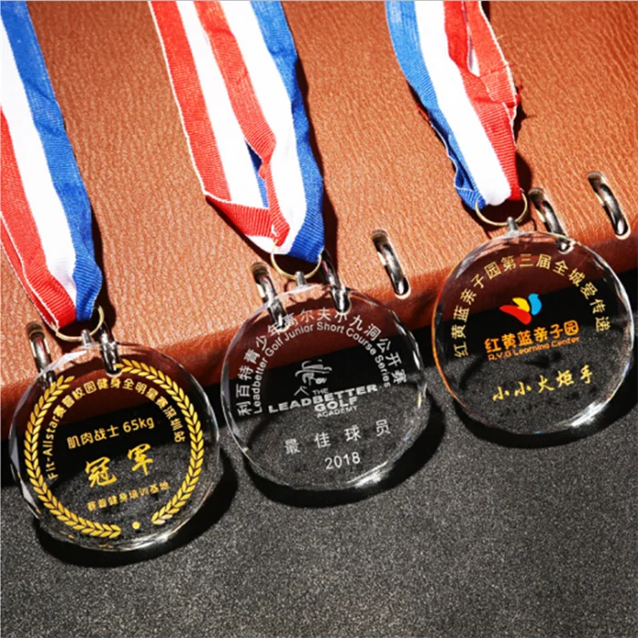免费定制运动排球水晶奖牌为学生