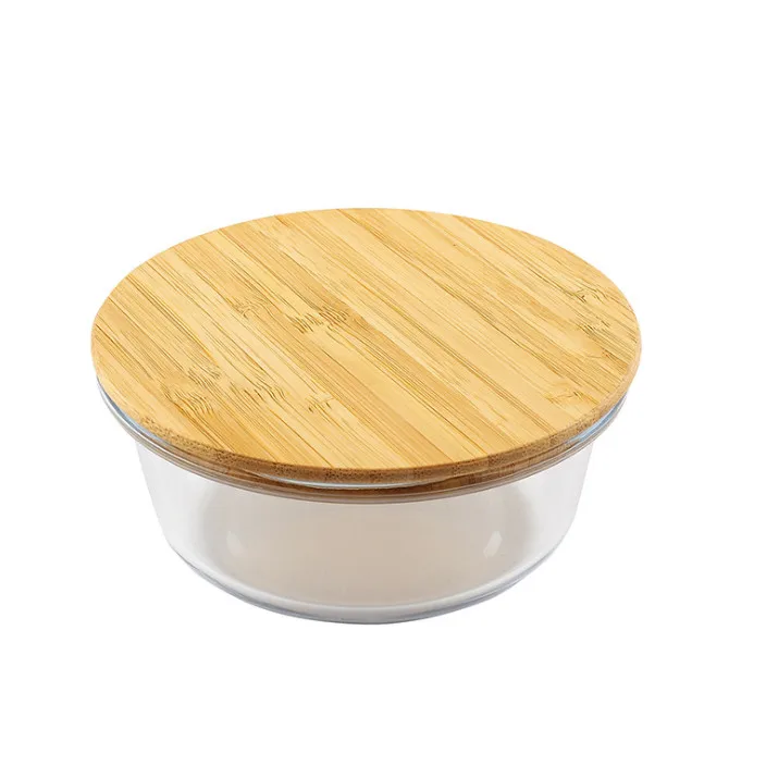 Round Glass Food Storage Containers With Bamboo Lids - Buy Round Glass ...