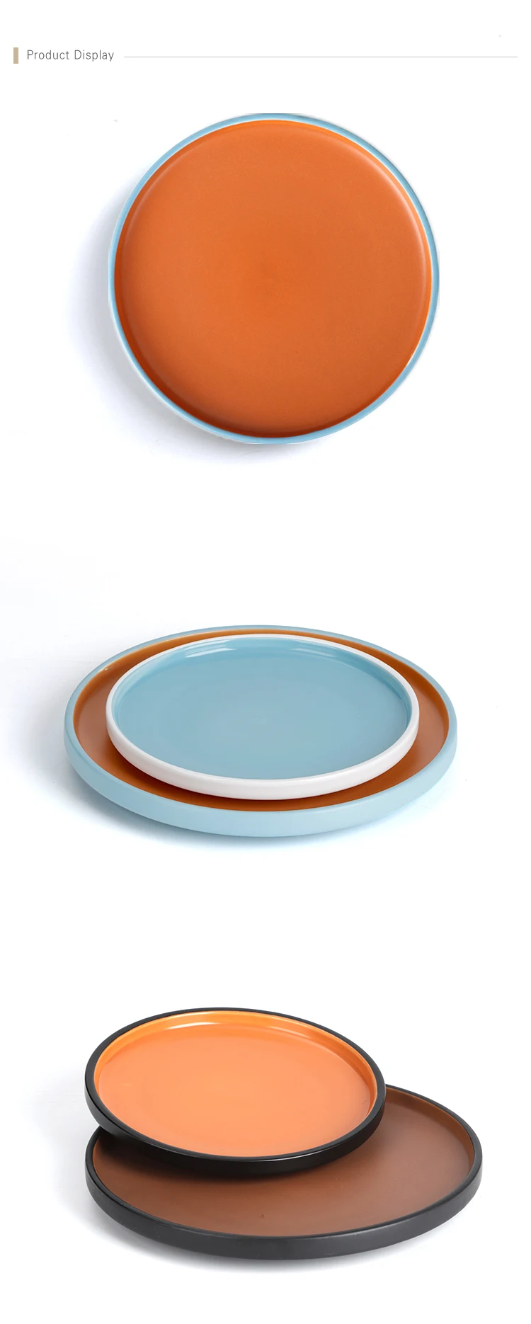 Kuait Environmentally Friendly 8/10/12 Inch Ceramic Porcelain Blue Dish Restaurant,  Colorful Plates Restaurant Ceramic Dinner<