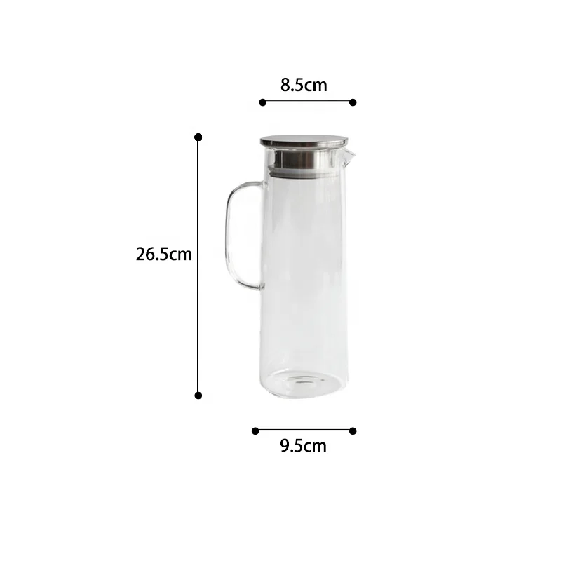 Wholesale 1500mlm High Borosilicate Hot Water Glass Pitcher Iced Beverage Jug With Stainless