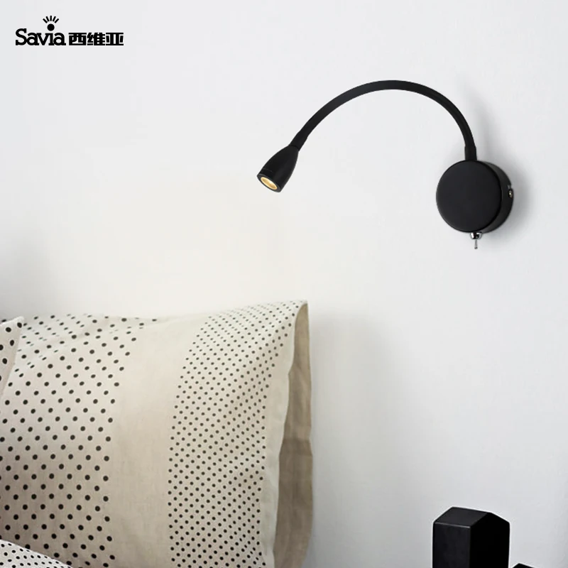 Savia Led 3W Adjustable Flexible Neck Modern Surface Mounted Bedside Hotel Bed Side Reading Lamp Wall Light for Bedroom
