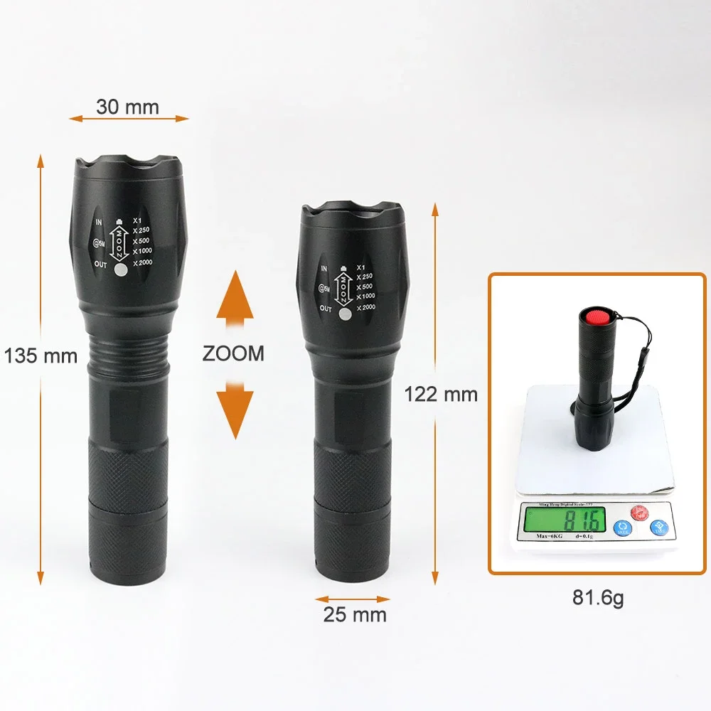 LED Flashlight Zoomable Dimming XML T6 Flashlight Tactical For Hunting details