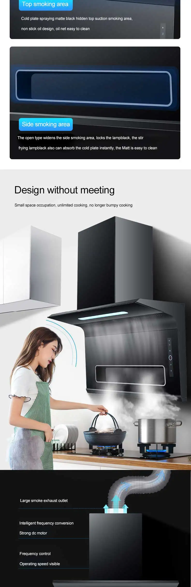 Range Hood Super Suction Power Smart Touch Voice European Style Side