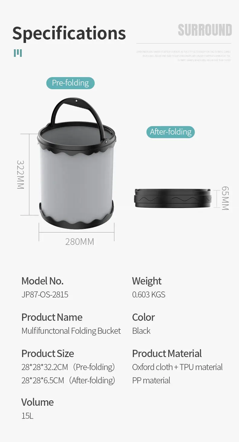 Multifunctional 15L Portable Folding Bucket Portable Plastic Bucket Ideal for Fishing, Traveling, Boating, Outdoor Living ,BBQ supplier