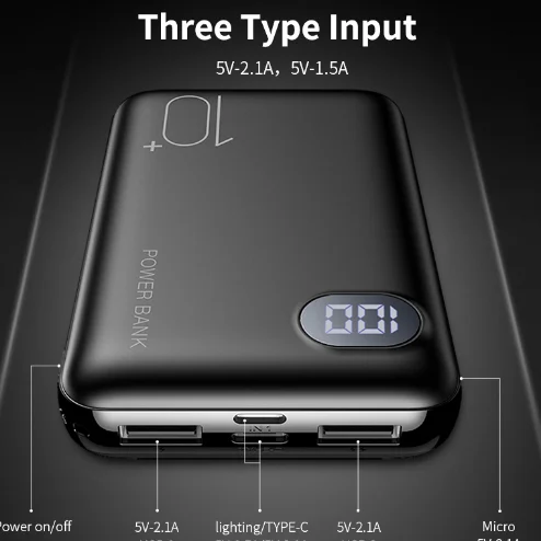 High Capacity Mobile Phone Charger Super Slim 10000Mah Mini Portable Pocket Power Bank - ANKUX.COM