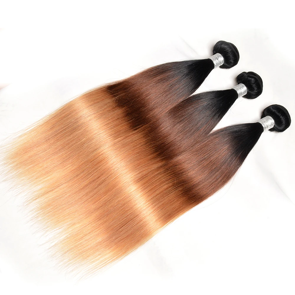 Hot Sale 1b 4 27 Three Tone Ombre Color Remy Human Hair Bundle Cuticles Aligned Silky Straight