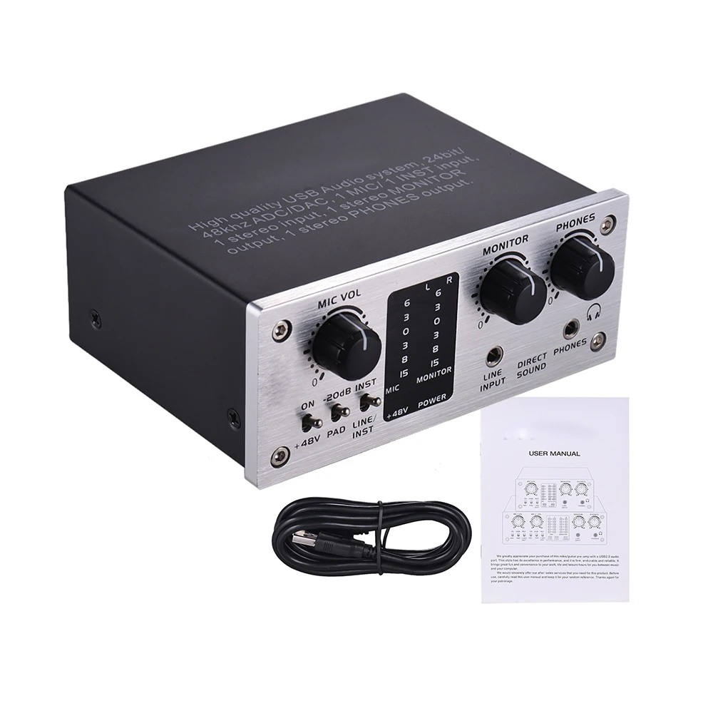 Professional 48V Sound card USB mixer audio interface For Recording