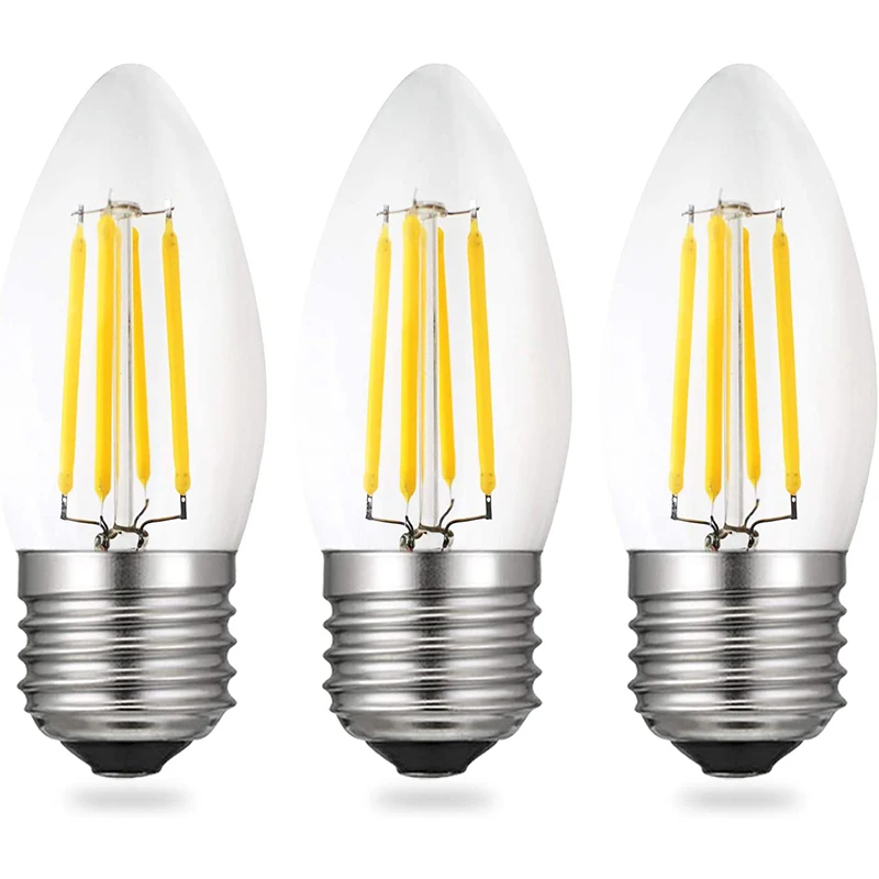 Worbest Dimmable 4W AC 120V LED Filament Light Candle Bulbs C35, Cool White 2700 Kelvin E26 Base Lamp Bulbs