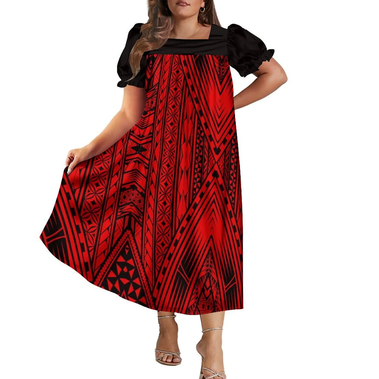 moomoo dress fat lady New Style Hem Widened Micronesian Mumu Custom Tapa Polynesian Tribal Printed Women Mumus Big Size Puff Sleeve Puffy Dress womens dressing table