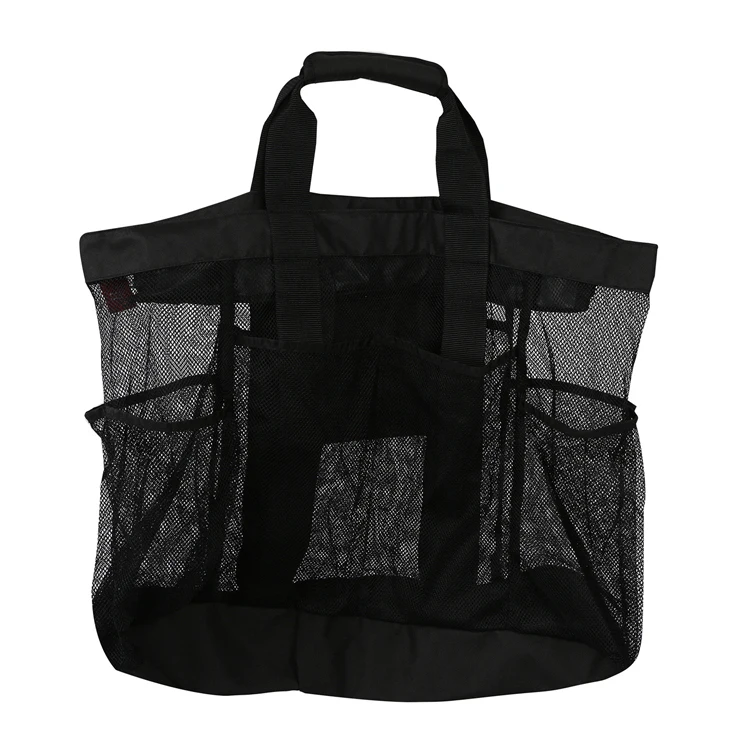 Summer Black Women Carry Towel Beach Tote Picnic Mesh Swim Bag Extra Large Oversized Multiple Pockets Fashion for Family Pool