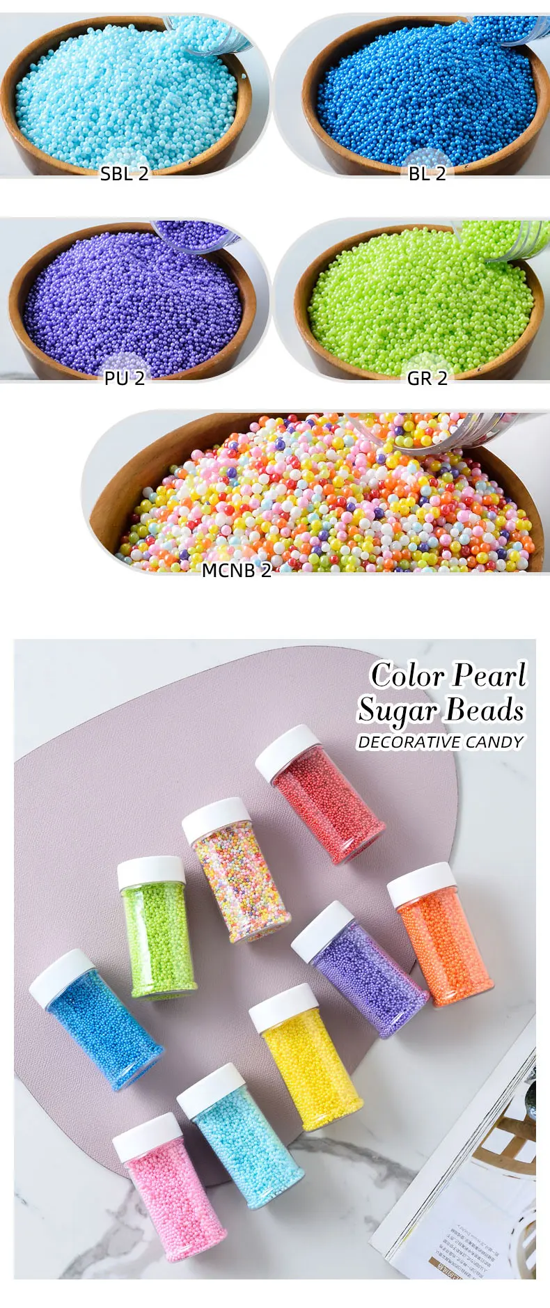 2mm Reasonable Price Pearlizd Sugar Beads Sprinkles Candy Factory