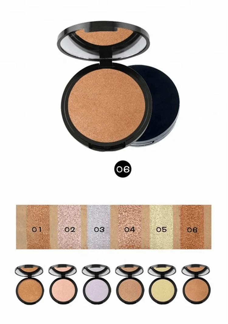 low moq oem wholesales 6 Colors custom logo private label face makeup press Compact highlighter Highlight Powder with Mirror