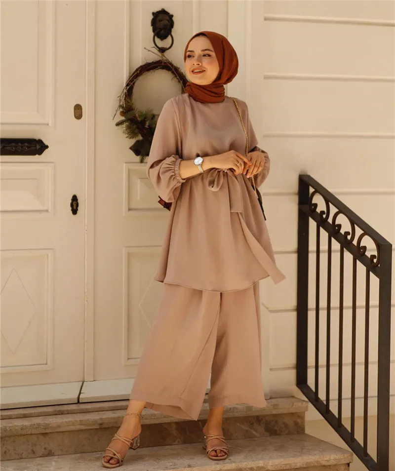 PH Middle Eastern Dubai Sets Summer Solid Color Suit Top And Pants Muslim  Suit – كل شئ
