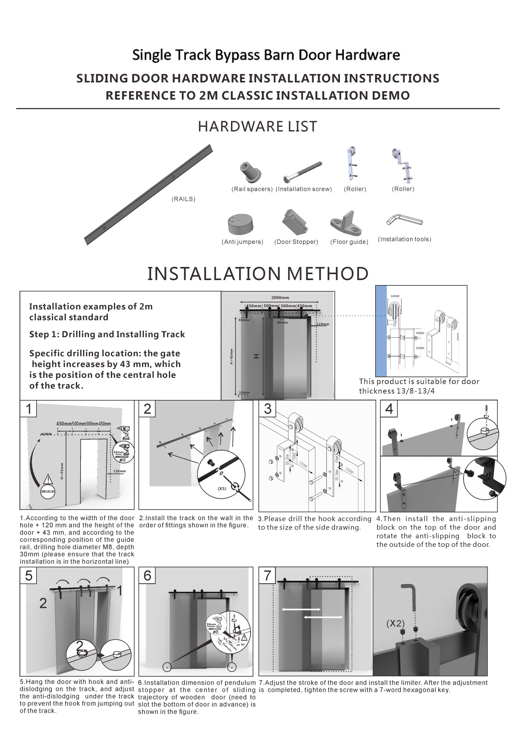 Double Door Single Track Bypass Sliding Open Partition Barn Door