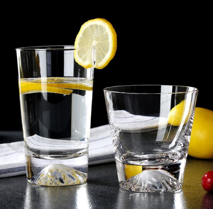 400毫升口吹制高品质透明无铅水晶富士山玻璃杯威士忌饮水杯