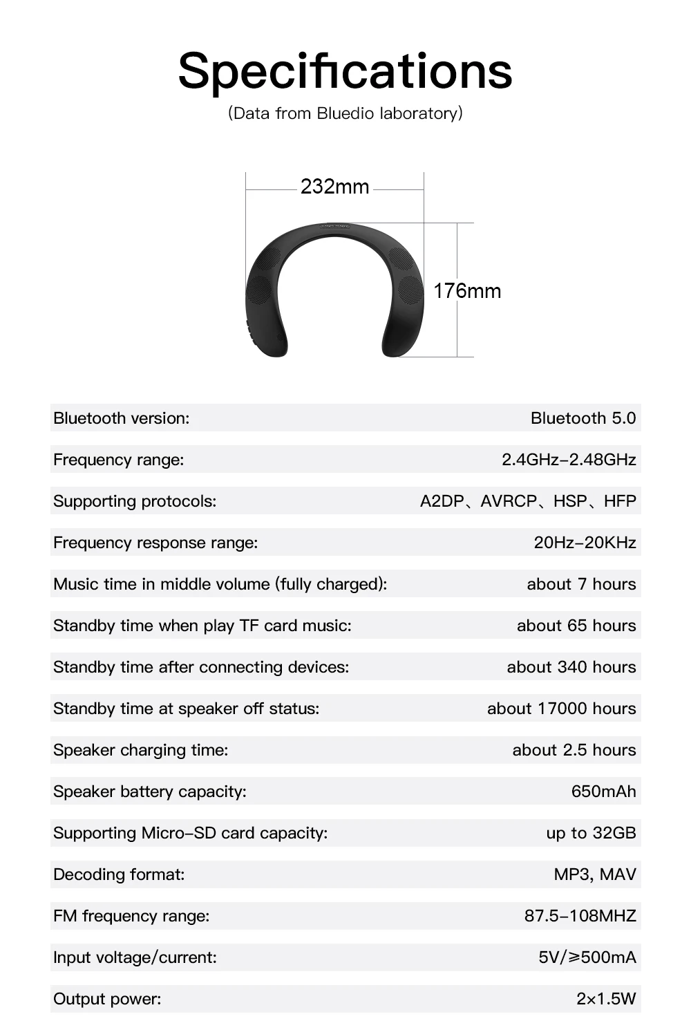 Bluedio HS Professional Portable Powerful Bass Wireless Speakers Neckband Speaker Microphone With Bass FM Radio SD card Slot - ANKUX.COM