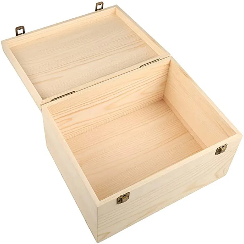 Extra Large Unfinished Wood Box Large Wood Box With Hinged Lid And 2
