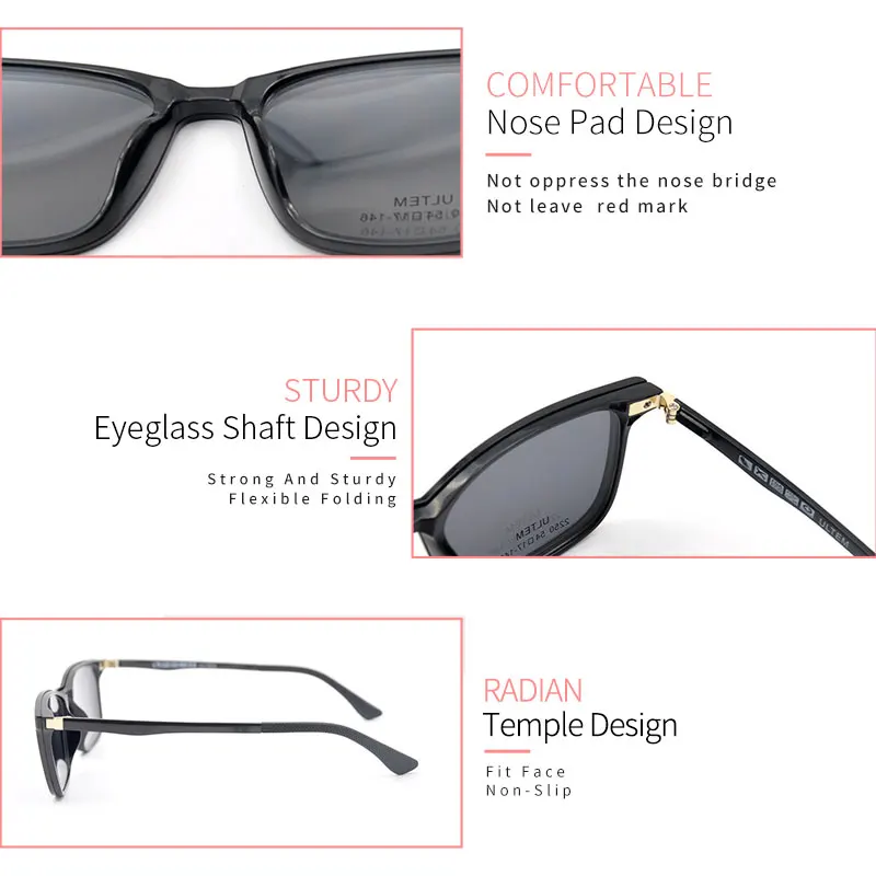 2PCS Magnetic Polarized Sunglasses Clip-on Foldable+Halfrim Frame TR90 Temples 