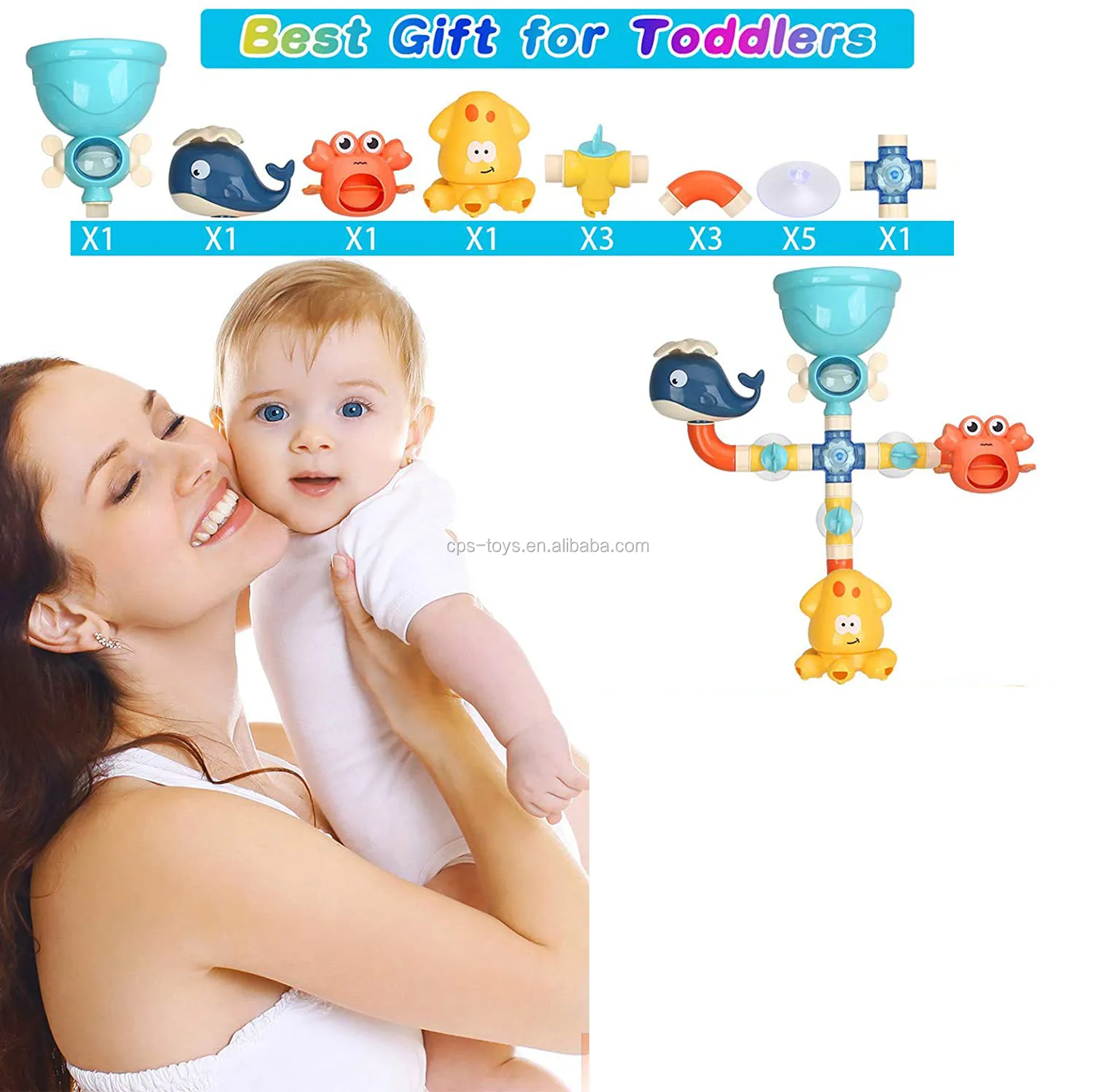 Baby Diy Pipes Tubes Bath Wall Toy Waterfall Fill Spin And Flow Bath