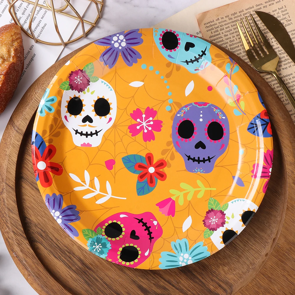 Day of the Dead Party Plates, Dia De Los Muertos Party Supplies Disposable Dinnerware for Mexican Fiesta Carnival Holiday supplier